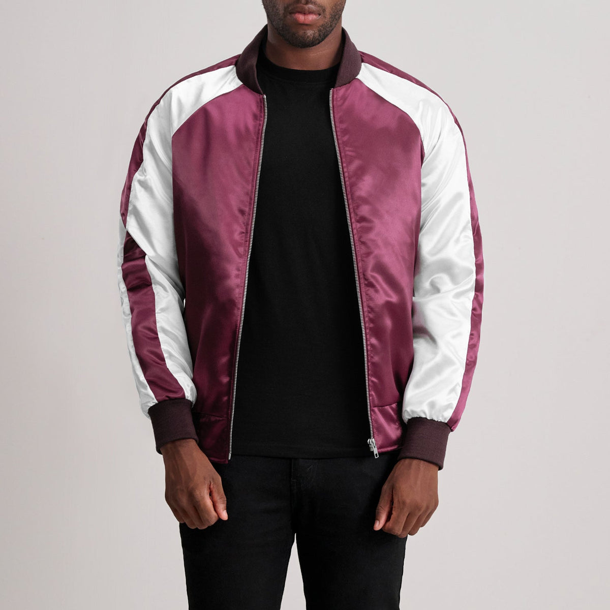 Clarke Maroon Varsity Skinnjakke for Herre - Lateral Side Profile View Showing Sleeve Cut &amp; Athletic Taper Fit