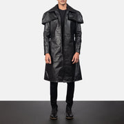 Men's Classic Svart Leather Duster for Herre in Black Cowhide Leather - Front Profile View &amp; Tailored Silhouette | Buy Online