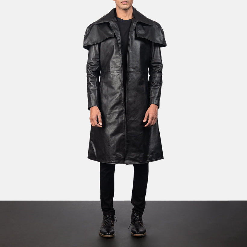 Classic Svart Leather Duster for Herre