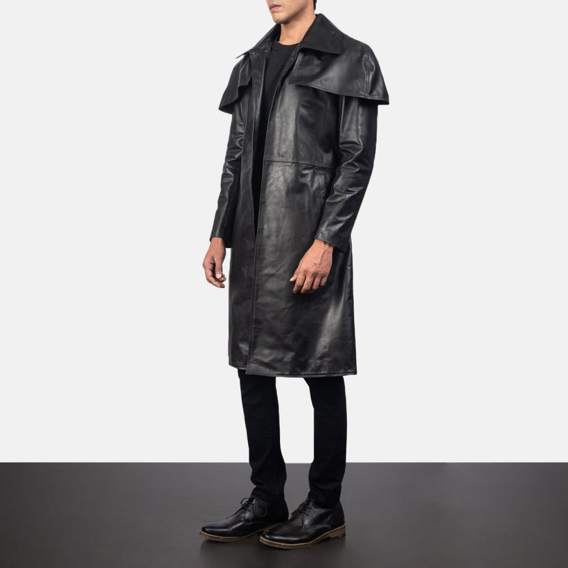 Classic Svart Leather Duster for Herre