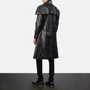 Men's Classic Svart Leather Duster for Herre - Lateral Side Profile View Showing Sleeve Cut &amp; Athletic Taper Fit