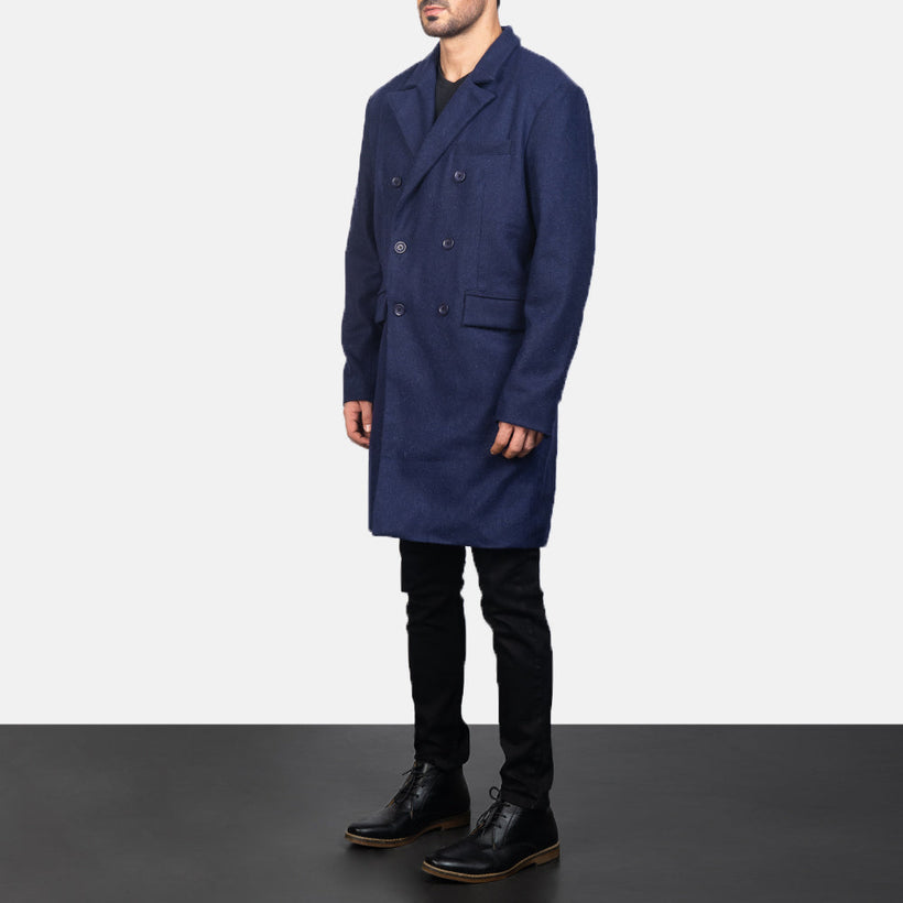 Claud Blue Wool Double-Breasted Skinnkåpe for Herre