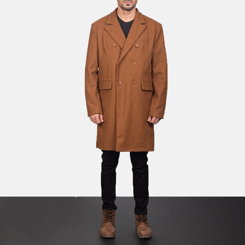 Claud Khaki Wool Double-Breasted Skinnkåpe for Herre