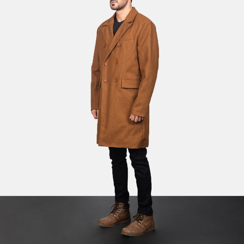 Claud Khaki Wool Double-Breasted Skinnkåpe for Herre