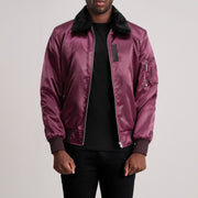 Clyde B-15 Maroon Bomberjakke i Skinn for Herre - Lateral Side Profile View Showing Sleeve Cut &amp; Athletic Taper Fit