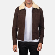 Men's Coffner Brun Shearling Fur Skinnjakke for Herre in Distressed Brown Goatskin Suede - Front Profile View &amp; Tailored Silhouette | Buy Online