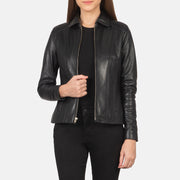 Women Colette Svart Skinnjakke for Kvinner in Black Sheepskin Leather - Front Profile View &amp; Tailored Silhouette | Buy Online