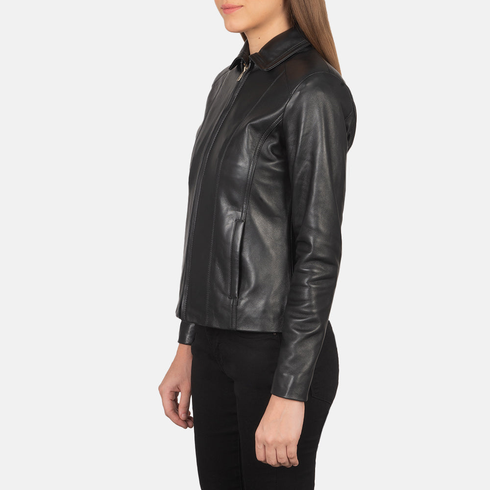 Women Colette Svart Skinnjakke for Kvinner - Lateral Side Profile View Showing Sleeve Cut &amp; Athletic Taper Fit
