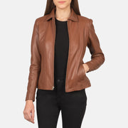 Women Colette Brun Skinnjakke for Kvinner in Brown Sheepskin Leather - Front Profile View &amp; Tailored Silhouette | Buy Online