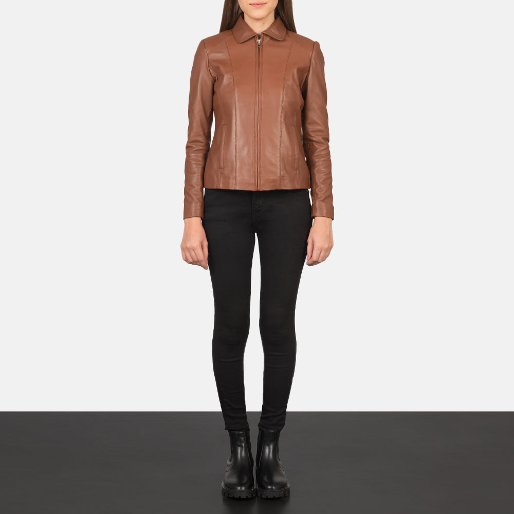 Women Colette Brun Skinnjakke for Kvinner - Lateral Side Profile View Showing Sleeve Cut &amp; Athletic Taper Fit