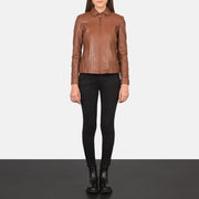 Women Colette Brun Skinnjakke for Kvinner - Lateral Side Profile View Showing Sleeve Cut &amp; Athletic Taper Fit