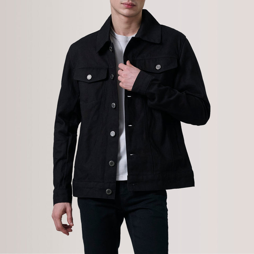 Conard Svart Denim Trucker Skinnjakke for Herre