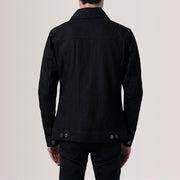Close-Up Detail of Classic Collar &amp; Heavy-Duty Zipper Hardware on Conard Svart Denim Trucker Skinnjakke for Herre For Men