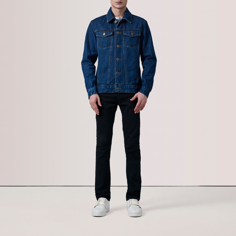 Conard Dark Blue Denim Trucker Skinnjakke for Herre