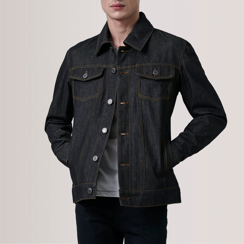 Conard Faded Svart Denim Trucker Skinnjakke for Herre