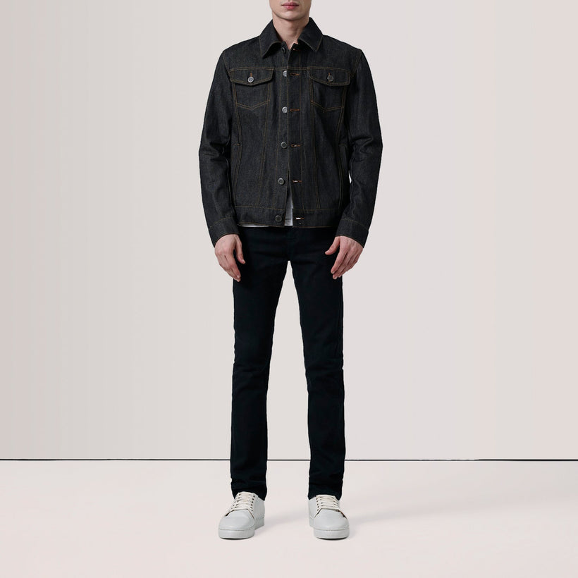 Conard Faded Svart Denim Trucker Skinnjakke for Herre