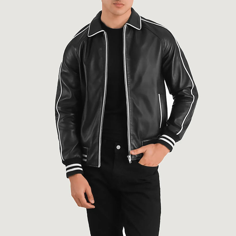 Cooper Svart Leather Varsity Skinnjakke for Herre