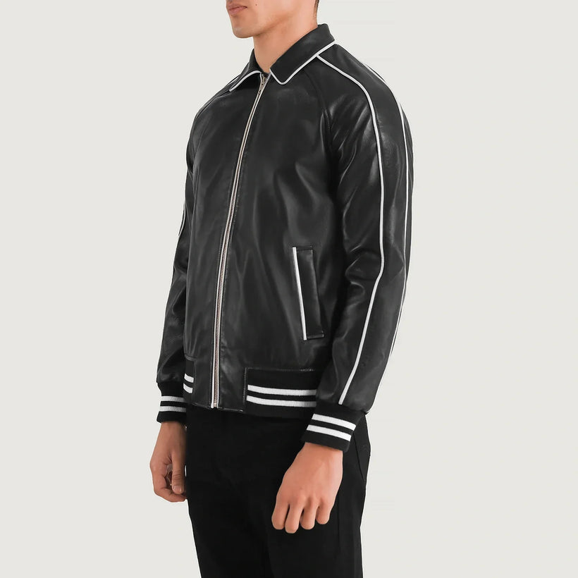 Cooper Svart Leather Varsity Skinnjakke for Herre