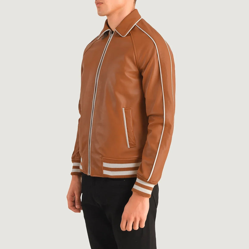 Cooper Lys brun Brun Leather Varsity Skinnjakke for Herre