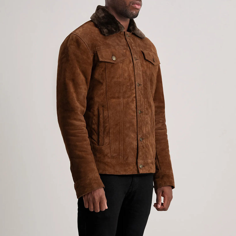 Dallis Brun Suede Shearling Trucker Skinnjakke for Herre