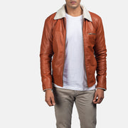 Men's Dan Frost Lys brun Saueskinnjakke for Herre in Brown Sheepskin Leather - Front Profile View &amp; Tailored Silhouette | Buy Online