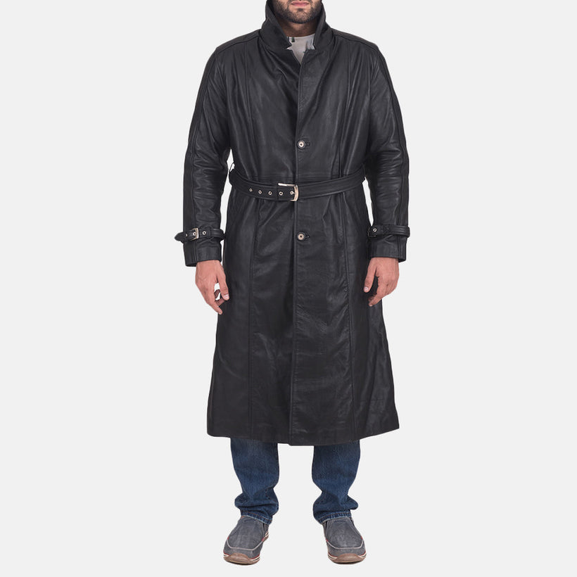 Daniel Svart Trenchcoat i Skinn for Herre