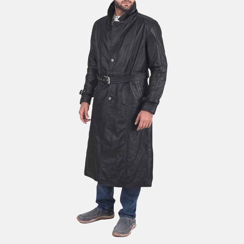 Daniel Svart Trenchcoat i Skinn for Herre