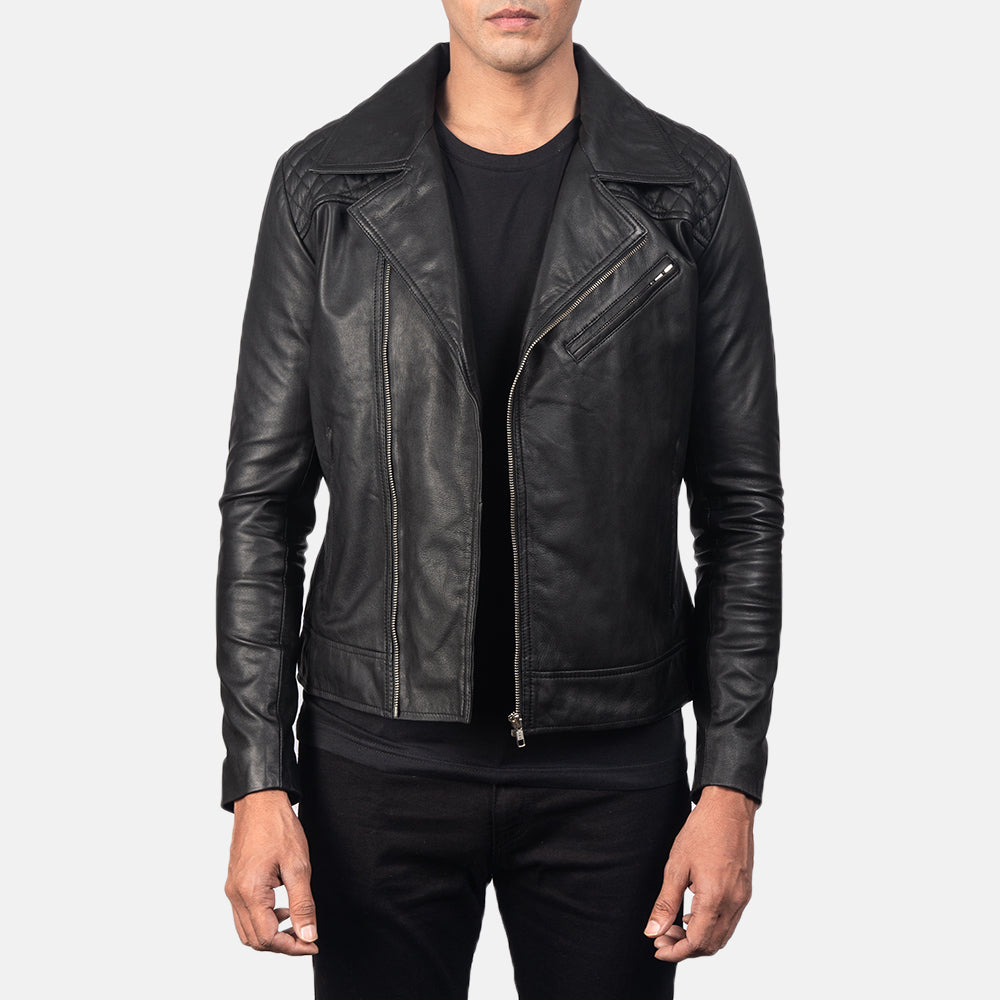 Danny Quilted Brown Leather Biker Jacket in Distressed Brown Goatskin Leather - Front Profile View & Tailored Silhouette | Buy Online