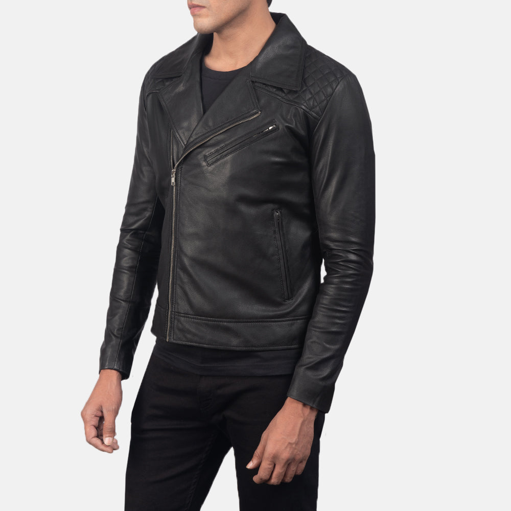 Distressed Brown Goatskin Leather Biker Jacket - Back View Showing Tailored Shoulder Fit & Clean Hemline