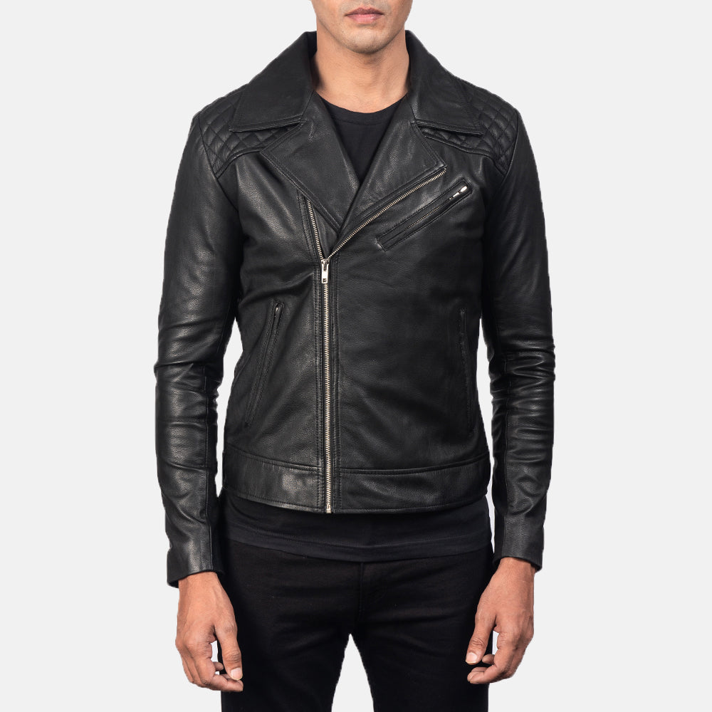 Danny Quilted Brown Leather Biker Jacket - Lateral Side Profile View Showing Sleeve Cut & Athletic Taper Fit