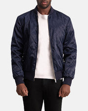 Danson Quilted Blue Varsity Skinnjakke for Herre - Lateral Side Profile View Showing Sleeve Cut &amp; Athletic Taper Fit