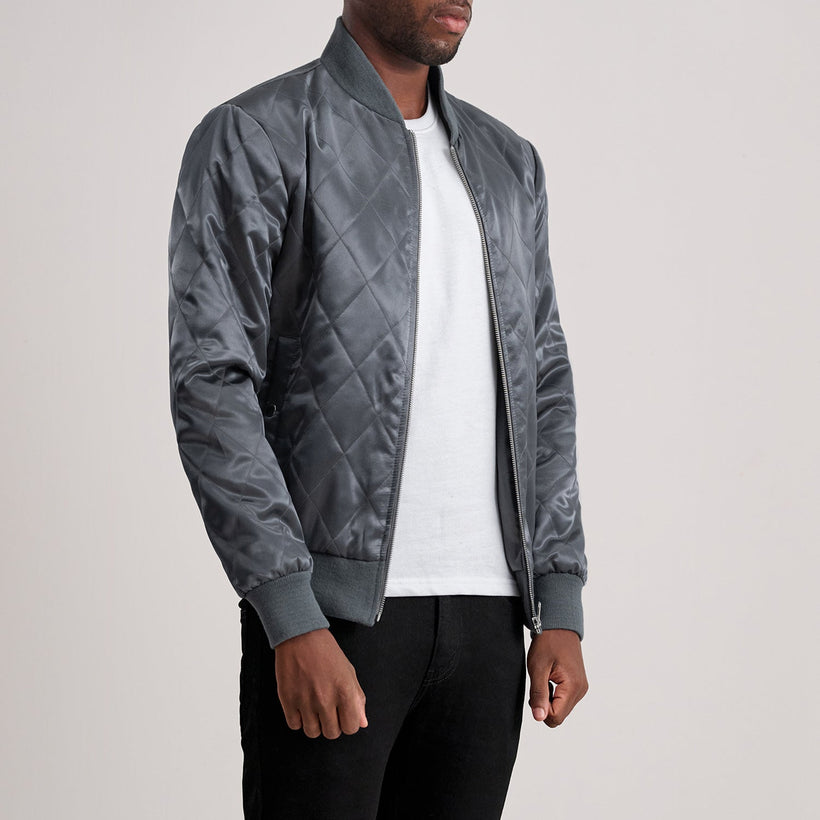 Danson Quilted Grey Varsity Skinnjakke for Herre