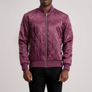 Danson Vattert Vinrød Varsity Skinnjakke for Herre in Maroon Satin - Front Profile View &amp; Tailored Silhouette | Buy Online
