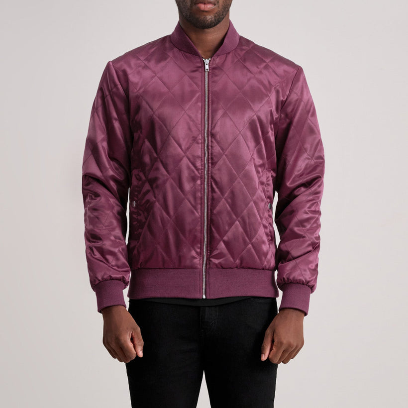 Danson Quilted Maroon Varsity Skinnjakke for Herre
