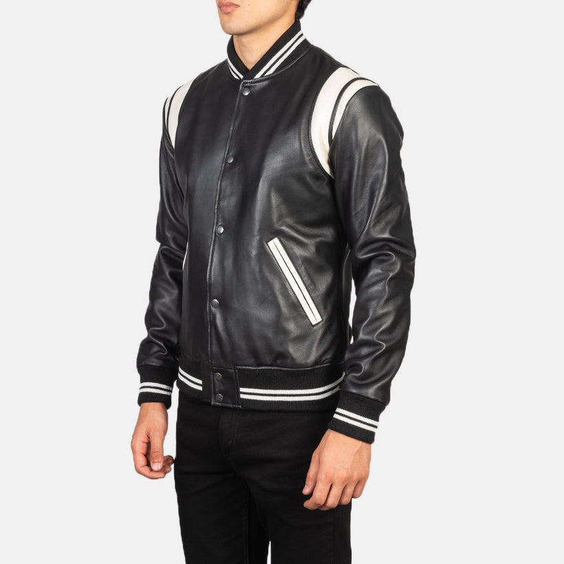 Dantee Svart Leather Varsity Skinnjakke for Herre