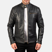Dean Svart Bikerjakke i Skinn for Herre in Black Cow Hide Leather - Front Profile View &amp; Tailored Silhouette | Buy Online
