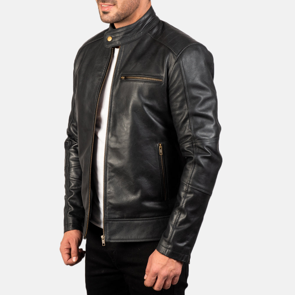 Dean Svart Bikerjakke i Skinn for Herre - Back View Showing Tailored Shoulder Fit &amp; Clean Hemline