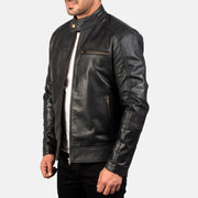 Dean Svart Bikerjakke i Skinn for Herre - Back View Showing Tailored Shoulder Fit &amp; Clean Hemline