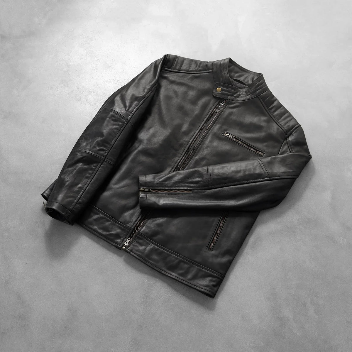 Zipper &amp; Hem Craftsmanship Construction Detail on Dean Svart Bikerjakke i Skinn for Herre