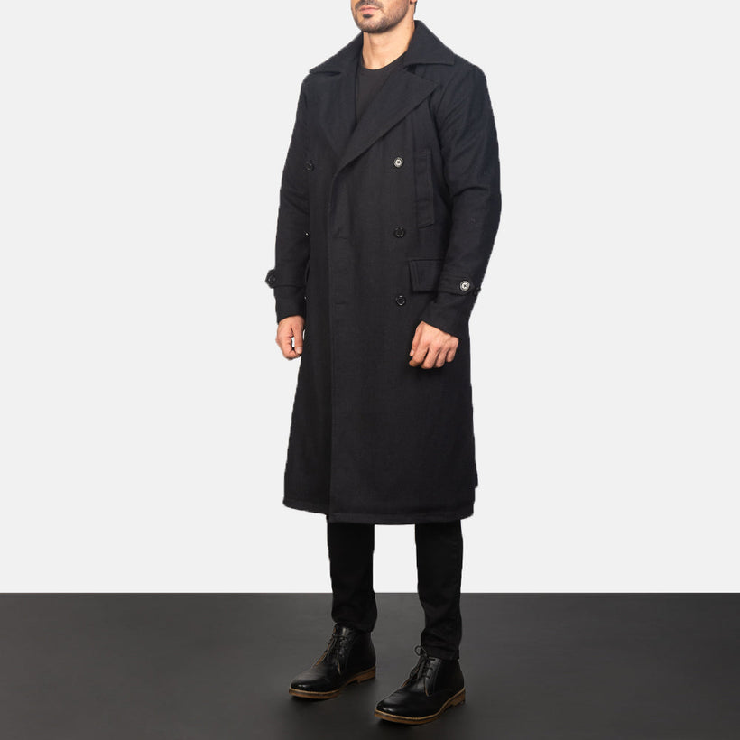 Detective Svart Wool Skinnkåpe for Herre