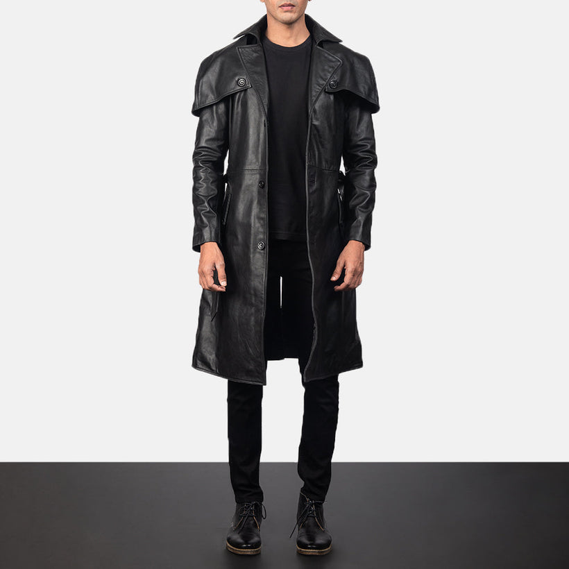 Deux Svart Leather Duster for Herre