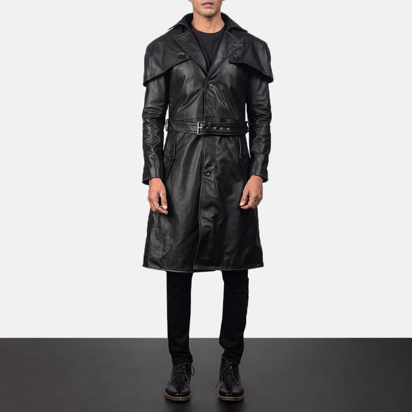 Deux Svart Leather Duster for Herre