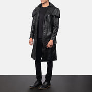 Men's Deux Svart Leather Duster for Herre - Lateral Side Profile View Showing Sleeve Cut &amp; Athletic Taper Fit