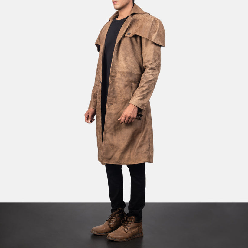 Deux Brun Leather Duster for Herre