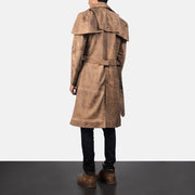 
Deux Brown Leather Duster - Lateral Side Profile View Showing Sleeve Cut & Athletic Taper Fit