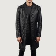Men's Don Long Svart Skinnkåpe for Herre in Black Cowhide Leather - Front Profile View &amp; Tailored Silhouette | Buy Online