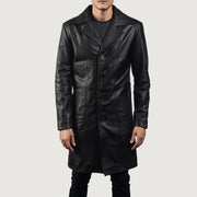 Men's Don Long Svart Skinnkåpe for Herre - Lateral Side Profile View Showing Sleeve Cut &amp; Athletic Taper Fit