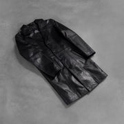 Open hem &amp; Hem Craftsmanship Construction Detail on Men's Don Long Svart Skinnkåpe for Herre