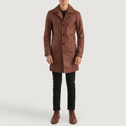 Don Long Brun Skinnkåpe for Herre - Lateral Side Profile View Showing Sleeve Cut &amp; Athletic Taper Fit