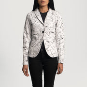 
Donna Blake White Leather Blazer in White Sheepskin Dip &Amp; Dye - Front Profile View & Tailored Silhouette | Buy Online